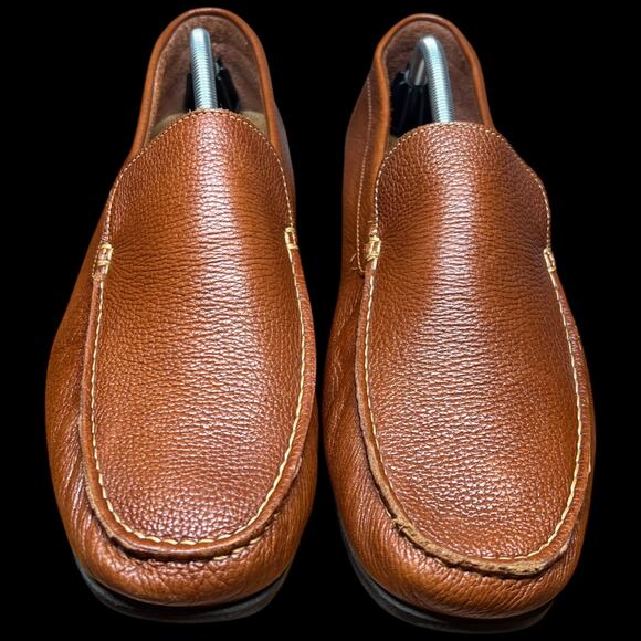 14th & UNION Men 13M Cognac Pebble Leather Driving Loafer Moccasins Preppy Shoe - Picture 8 of 11